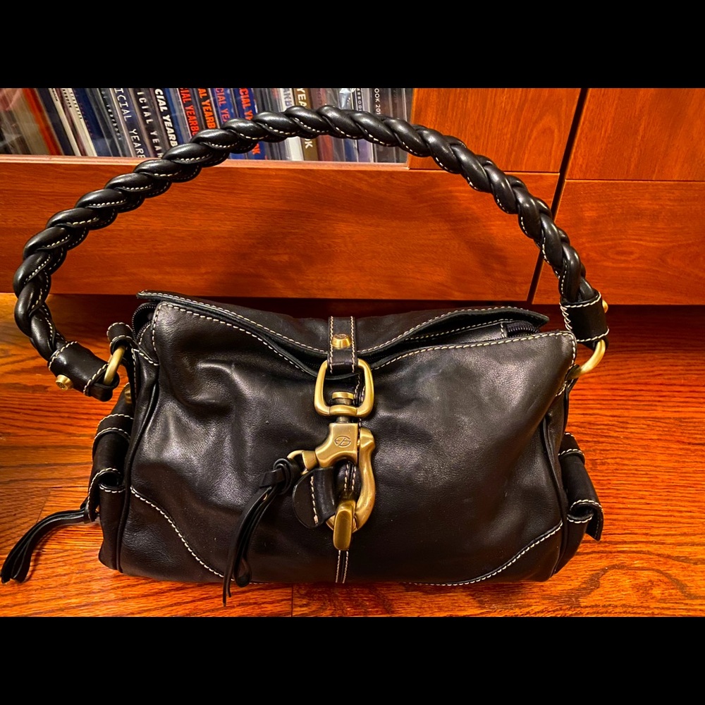 Francesco Biasia, black leather shoulder bag, new with tags (not attached)